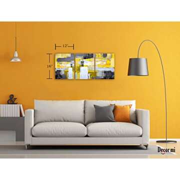 Decor MI Abstract Canvas Wall Art Yellow Grey Framed Wall Art Paintings for Living Room Bedroom Offi...