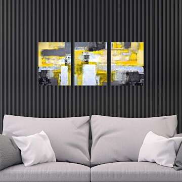 Decor MI Abstract Canvas Wall Art Yellow Grey Framed Wall Art Paintings for Living Room Bedroom Office Home Decoration Modern Canvas Artwork Abstract Art Wall Decor Ready to Hang 12''x16'', 3 Pieces