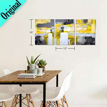 Decor MI Abstract Canvas Wall Art Yellow Grey Framed Wall Art Paintings for Living Room Bedroom Office Home Decoration Modern Canvas Artwork Abstract Art Wall Decor Ready to Hang 12''x16'', 3 Pieces