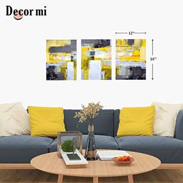 Decor MI Abstract Canvas Wall Art Yellow Grey Framed Wall Art Paintings for Living Room Bedroom Office Home Decoration Modern Canvas Artwork Abstract Art Wall Decor Ready to Hang 12''x16'', 3 Pieces