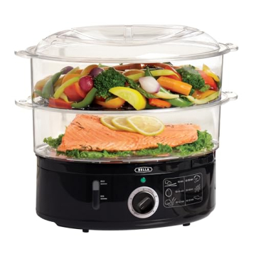 BELLA Two Tier Food Steamer for Fast Cooking with Auto Shutoff - 7.4 QT, Black