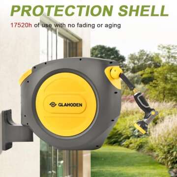 GLAHODEN Retractable Garden Hose Reel 140 ft x 1/2 in Heavy Duty UV Protection Water Hose Reels for Outside, Any Length Ratchet Lock Frost-proof Materials Slow Return System Automatic Rewind