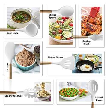 Silicone Cooking Utensils | Wooden Handle, Non-Stick Cookware Heat Resistant Kitchen Utensil Spatula...