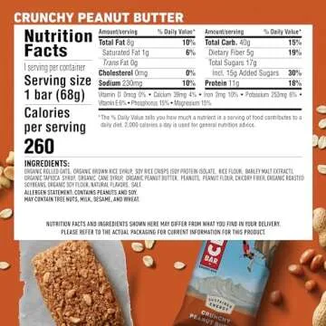 CLIF BAR - Crunchy Peanut Butter - Made with Organic Oats - 11g Protein - Non-GMO - Plant Based - Energy Bars - 2.4 oz. (18 Pack)