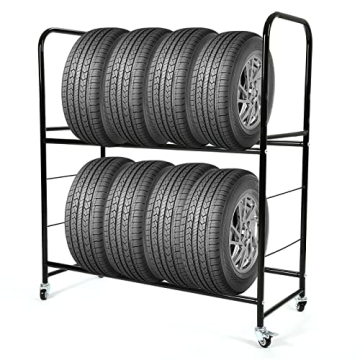 HECASA Tire Rack for 8 Tires Adjustable Height Easy Assembly