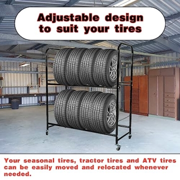 HECASA Tire Rack Holds 8 Tires Adjustable Design