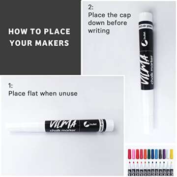VILMA Liquid Chalk Markers Window Markers for Cars Glass pens Wet Erase Markers Washable Blackboard Markers for Car Window, Mirrors,Signs,Crafts, 2MM Tip 12 Pack,12 Colors