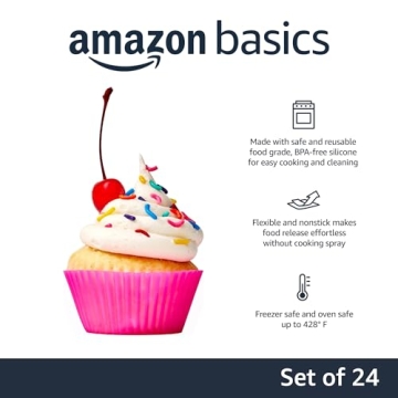 Amazon Basics Silicone Baking Cups - 24 Pack of Reusable Liners