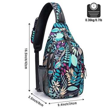 G4Free Sling Bag RFID Blocking Sling Backpack Crossbody Chest Bag Daypack for Hiking Travel(Blue Leaf)