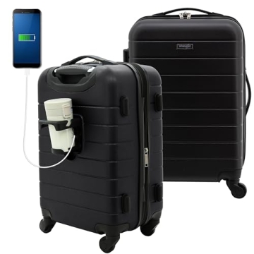 Wrangler Smart Luggage Set: Cup Holder & USB Port, 20-Inch Carry-On