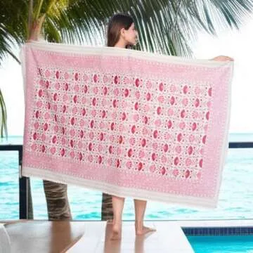 Elegant Swimsuit Coverup For Women |100% Cotton Hand Block Print Pink Sarong Wraps,Resort Wear Beach Vacation Clothes For Women(Pink 5)