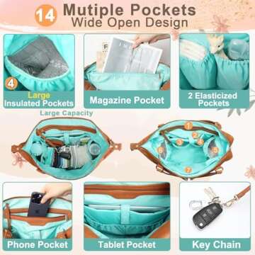 MOMINSIDE Diaper Bag Tote, 4 in 1 Leather Diaper Bag Backpack with 14 Pockets, Convertible Baby Bag for Boys Girls, Baby Registry, Changing Pad, 4 Large Insulated Pockets(Brown)