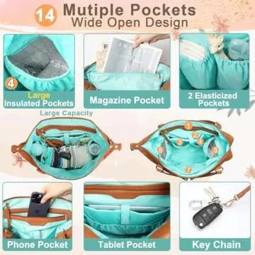 MOMINSIDE Diaper Bag Tote, 4 in 1 Leather Diaper Bag Backpack with 14 Pockets, Convertible Baby Bag for Boys Girls, Baby Registry, Changing Pad, 4 Large Insulated Pockets(Brown)