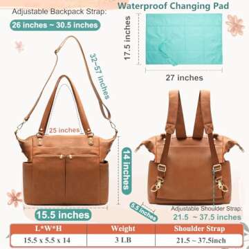 MOMINSIDE Diaper Bag Tote, 4 in 1 Leather Diaper Bag Backpack with 14 Pockets, Convertible Baby Bag for Boys Girls, Baby Registry, Changing Pad, 4 Large Insulated Pockets(Brown)