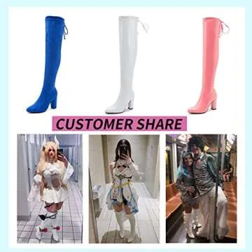 Women's Thigh High Boots Over The Knee Boot Sexy Pointed Toe Chunky Heels Boots Zipper Lace Up Long Boots Blue-40(250/US8.5)