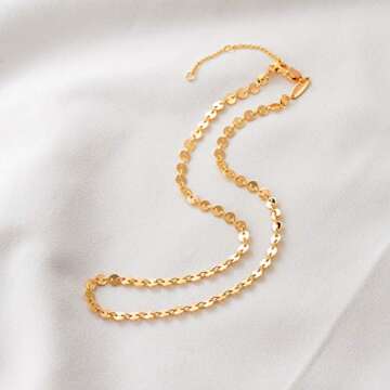 MEVECCO Gold Coin Choker Necklace,14K Gold Plated Dainty Cute Tiny Coin Disc Chain Choker Necklace for Women (Coin)