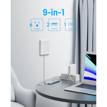 Flat Extension Cord with Power Strip - 6 Outlets