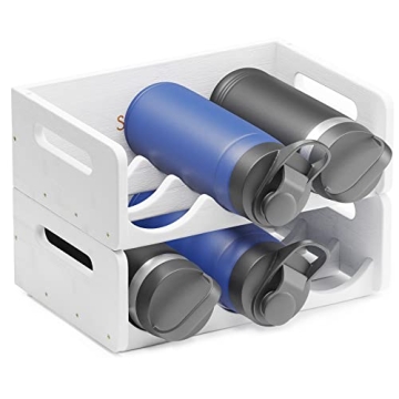 SpaceAid Bamboo Water Bottle Organizer with Labels, Kitchen Pantry Water Bottle Storage Rack for Cab...