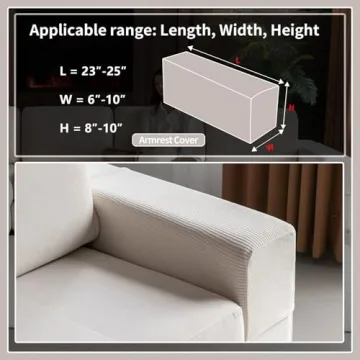 OHSIO Sectional Couch Covers, Wear Resistant Stretch Sofa Covers Washable Soft Couch Cushion Covers Anti Slip Furniture Protector Sofa Slipcovers for Pets (1 Piece Armrest Sofa Cover, Ivory)