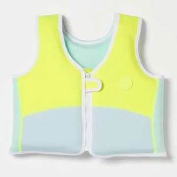 SUNNYLiFE Swim Vest - Constructed with Neoprene Plus a Secure Front Zip and Adjustable Safety Strap to Develop Water Confidence. | Toddler Swim Vest (Salty The Shark | Aqua Neon Yellow, 3-6)