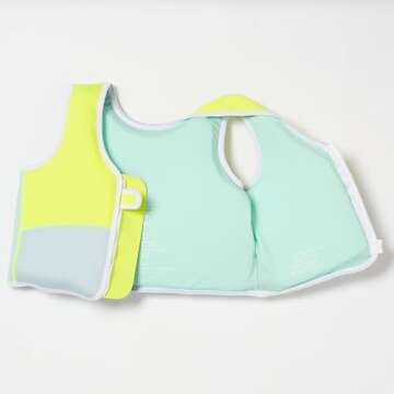 SUNNYLiFE Swim Vest - Constructed with Neoprene Plus a Secure Front Zip and Adjustable Safety Strap to Develop Water Confidence. | Toddler Swim Vest (Salty The Shark | Aqua Neon Yellow, 3-6)