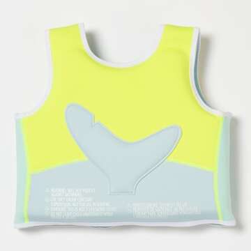 SUNNYLiFE Swim Vest - Constructed with Neoprene Plus a Secure Front Zip and Adjustable Safety Strap to Develop Water Confidence. | Toddler Swim Vest (Salty The Shark | Aqua Neon Yellow, 3-6)