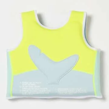 SUNNYLiFE Swim Vest - Constructed with Neoprene Plus a Secure Front Zip and Adjustable Safety Strap to Develop Water Confidence. | Toddler Swim Vest (Salty The Shark | Aqua Neon Yellow, 3-6)