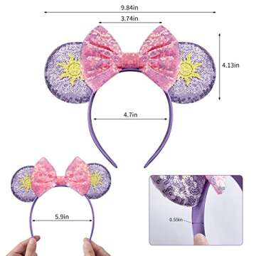 FANYITY Mouse Ears, Sequin Mouse Ears Headband for Girls Women Halloween Birthday Party (Purple sun)