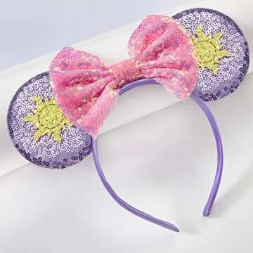 FANYITY Mouse Ears, Sequin Mouse Ears Headband for Girls Women Halloween Birthday Party (Purple sun)