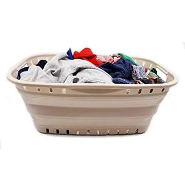 SAMMART 44L Collapsible Plastic Laundry Basket - Foldable Pop Up Storage Container/Organizer - Portable Washing Tub - Space Saving Hamper/Basket (1, Apricot), Size : 25.4 x 17.3 x 10.2 inches