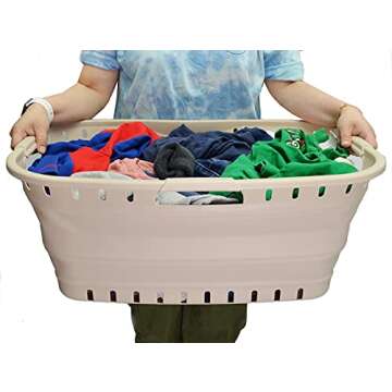 SAMMART 44L Collapsible Plastic Laundry Basket - Foldable Pop Up Storage Container/Organizer - Portable Washing Tub - Space Saving Hamper/Basket (1, Apricot), Size : 25.4 x 17.3 x 10.2 inches