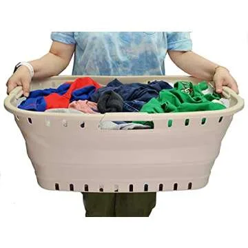 SAMMART 44L Collapsible Plastic Laundry Basket - Foldable Pop Up Storage Container/Organizer - Portable Washing Tub - Space Saving Hamper/Basket (1, Apricot), Size : 25.4 x 17.3 x 10.2 inches
