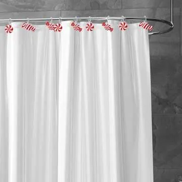 Whaline 12Pcs Christmas Shower Curtain Hooks 3 Styles Christmas Candy Curtain Hangers Hooks Red White Xmas Decorative Curtain Rings for Bathroom Holiday Ornament Supplies