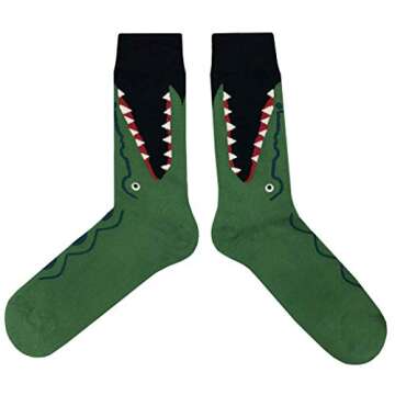 SockFly Crocodile Chomp Dress Socks Funny Novelty Crazy Fun Design Men Size 8-12 Cotton Casual Crew ...