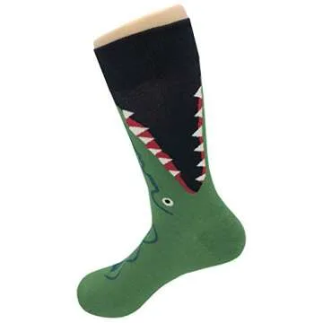 SockFly Crocodile Chomp Dress Socks Funny Novelty Crazy Fun Design Men Size 8-12 Cotton Casual Crew Colorful Funky Fancy Socks Gift for Men