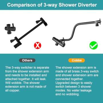 Cobbe 12 Inch All Metal 3-Way Rain Shower Head, High Pressure Shower Head, Dual Shower Heads with Handheld Spray Combo - Upgrade Extension Arm Height Adjustable - 9 Spray Filtered Shower Head, Black