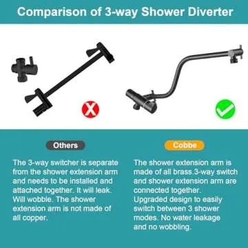 Cobbe 12 Inch All Metal 3-Way Rain Shower Head, High Pressure Shower Head, Dual Shower Heads with Handheld Spray Combo - Upgrade Extension Arm Height Adjustable - 9 Spray Filtered Shower Head, Black