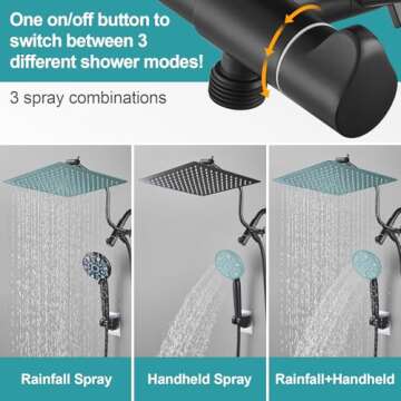 Cobbe 12 Inch All Metal 3-Way Rain Shower Head, High Pressure Shower Head, Dual Shower Heads with Handheld Spray Combo - Upgrade Extension Arm Height Adjustable - 9 Spray Filtered Shower Head, Black
