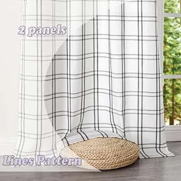 Amzdecor Buffalo Plaid Window Treatment Set,Light Filtering Curtain Woven Lines Pattern Drapes for Living Room and Bedroom, Semi Sheer Rod Pocket Modern Farmhouse Style 2 Panels 40"x63",Black&White