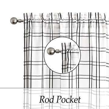 Amzdecor Buffalo Plaid Window Treatment Set,Light Filtering Curtain Woven Lines Pattern Drapes for Living Room and Bedroom, Semi Sheer Rod Pocket Modern Farmhouse Style 2 Panels 40"x63",Black&White