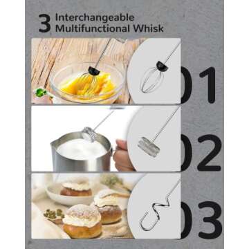 Milk Frother, BEAUTLIFE Rechargeable Frother Handheld for Coffee, Electric Whisk Foam Maker Drink Mixer with 3 Stainless Whisks 3 Speed for Lattes Cappuccino Frappe Matcha Hot Chocolate (Black)