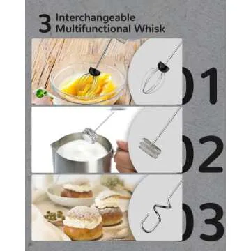 Milk Frother, BEAUTLIFE Rechargeable Frother Handheld for Coffee, Electric Whisk Foam Maker Drink Mixer with 3 Stainless Whisks 3 Speed for Lattes Cappuccino Frappe Matcha Hot Chocolate (Black)