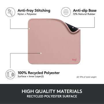 Logitech Mouse Pad - Studio Series, Computer Mouse Mat with Anti-Slip Rubber Base, Easy Gliding, Spill-Resistant Surface, Durable Materials, Portable, in a Fresh Modern Design, Darker Rose