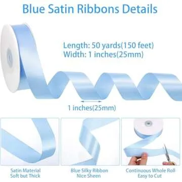 Beautiful Light Blue Satin Ribbon - 50 Yards, 1 Inch Wide for All Occasions