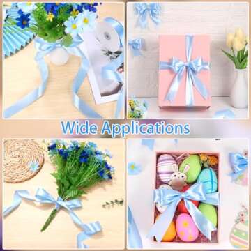 Blue Ribbon, 50 Yards 1 Inch Light Blue Ribbon Baby Blue Satin Ribbon Valentines Ribbon for Baby Shower Flower Bouquet Gift Wrapping Valentine's Day Decorations