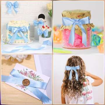 Blue Ribbon, 50 Yards 1 Inch Light Blue Ribbon Baby Blue Satin Ribbon Valentines Ribbon for Baby Shower Flower Bouquet Gift Wrapping Valentine's Day Decorations