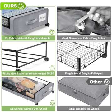 YAASHEEN Under Bed Storage with Wheels, 2Pack Under Bed Storage Containers,Under Bed Shoe Storage Or...