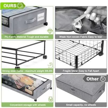 YAASHEEN Under Bed Storage with Wheels, 2Pack Containers for Shoes and More