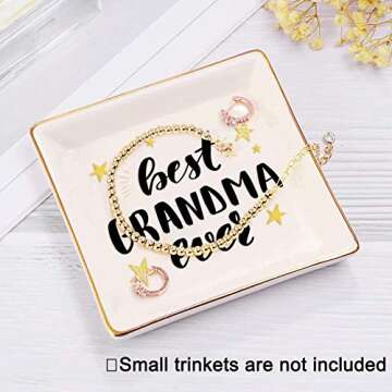 UMEELR Best Grandma Ever Ceramic Ring Trinket Dish Jewelry Tray, Trinket Tray with Golden Edged Decor from Granddaughter Grandson for Mother's Day Birthday Thanksgiving Valentine's Christmas Gift