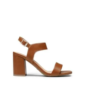 DREAM PAIRS Women's High Chunky Heels Square Toe Block Ankle Strap Dress Comfort Sandals,Size 7,Brown,SDHS2359W